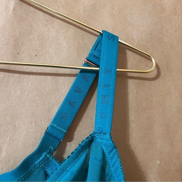 Savage x Fenty | Shimmer Flocked Logo Unlined Bra Teal Shimmer Size 40DDD (40F) - Picture 8 of 13
